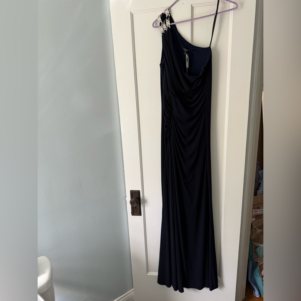 NWT David Meister One Shoulder Navy Dress